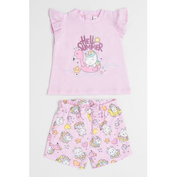 Set de pantaloni scurti si tricou cu decolteu la baza gatului - 2 piese