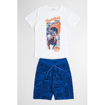 Set de pantaloni scurti si tricou din bumbac cu imprimeu cu baschet