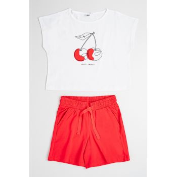 Set de top crop si pantaloni scurti cu snur de ajustare