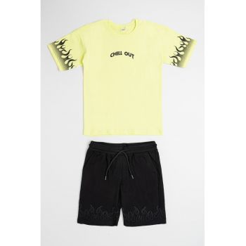 Set de tricou din bumbac cu bermude cu snur de ajustare