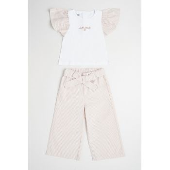 Set de tricou si pantaloni cu model in dungi si funda - 2 piese