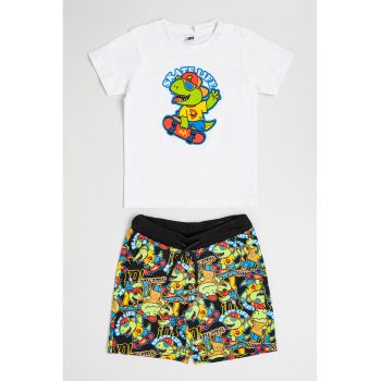Set de tricou si pantaloni scurti cu imprimeu - 2 piese