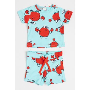 Set de tricou si pantaloni scurti cu imprimeu grafic