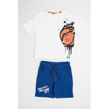 Set de tricou si pantaloni scurti din bumbac cu imprimeu