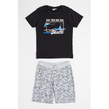 Set de tricou si pantaloni scurti din bumbac cu imprimeu grafic