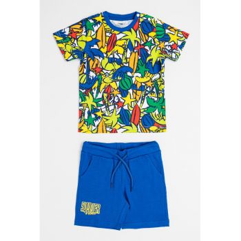 Set de tricou si pantaloni scurti din bumbac cu model - 2 piese