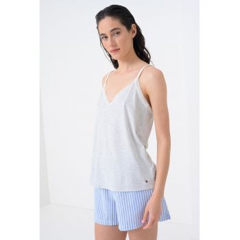 Top de pijama din amestec de modal cu decolteu in V