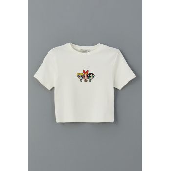 Tricou crop cu imprimeu Powerpuff Girls