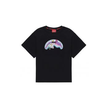 Tricou cu imprimeu grafic si decolteu la baza gatului