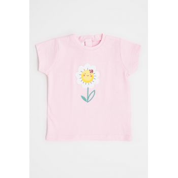 Tricou din bumbac cu decolteu la baza gatului
