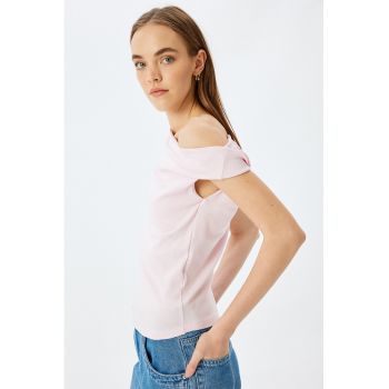 Bluza din amestec de bumbac cu decolteu asimetric