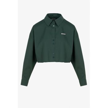 Camasa crop cu guler clasic Ivy - Verde padure