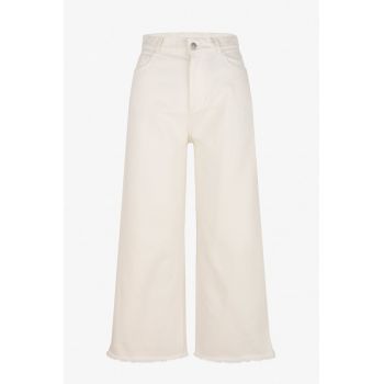 Culottes din denim cu tiv franjurat Luna - Crem