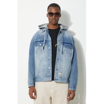 Evisu geacă din denim Seagull & Evisu Embossed bărbați, de tranziție, oversized, 2ESHTM4DJ8080