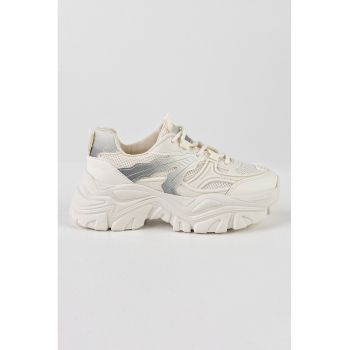 Pantofi sport de piele ecologica cu aspect masiv si garnituri de plasa Pantofi sport de piele ecologica cu aspect masiv si garnituri de plasa