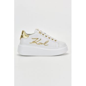 Pantofi sport din piele cu talpa wedge si logo
