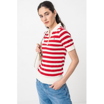 Pulover polo din amestec de lyocell cu maneci scurte