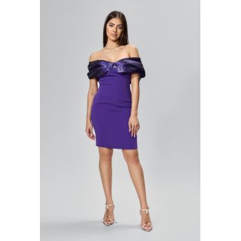 Rochie de ocazie din crepe cu model tip funda Selinda Mov
