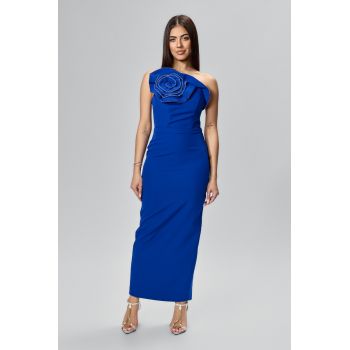 Rochie de ocazie premium cu floare 3D si strass-uri Kristia Albastra