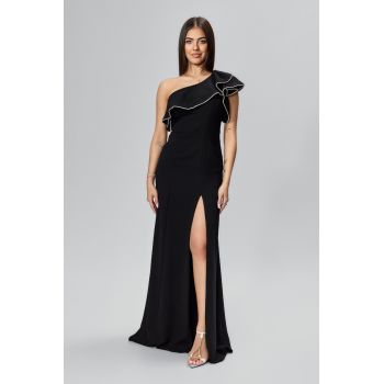 Rochie de ocazie premium cu volan si model one shoulder Fermina Neagra