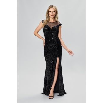 Rochie de ocazie premium din catifea cu paiete Jovina Neagra