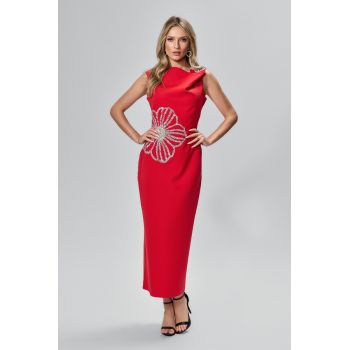 Rochie de ocazie premium din crepe cu strass-uri Ambrosia Rosie