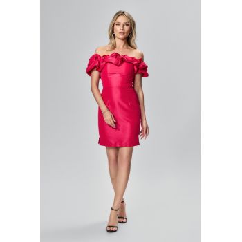 Rochie de ocazie scurta cu volane Monia Fucsia