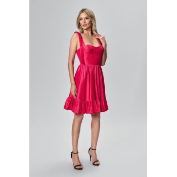 Rochie de ocazie tip baby doll cu fundite Lorielle Fucsia