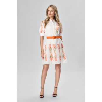 Rochie eleganta cu butoni si imprimeu floral Celisse Alba