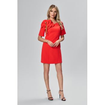 Rochie eleganta din crepe cu floare 3D Britley Corai