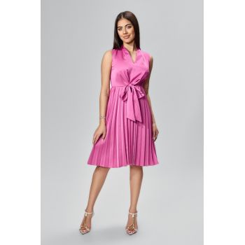Rochie eleganta din satin cu funda si pliuri Delsa Roz