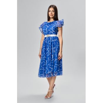 Rochie eleganta din tull cu imprimeu Faline Albastra