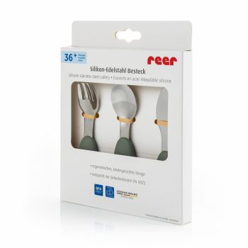 Set 3 tacamuri din otel inoxidabil Reer, manere din silicon, fara BPA, lavabile in masina de spalat vase