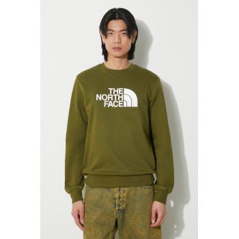 The North Face hanorac de bumbac M Drew Peak Crew barbati, culoarea verde, cu imprimeu, NF0A4SVRPIB1