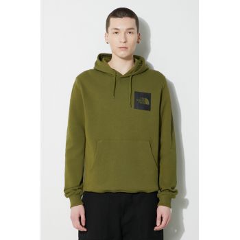 The North Face hanorac de bumbac M Fine Hoodie barbati, culoarea verde, cu glugă, cu imprimeu, NF0A5ICXPIB1