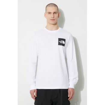 The North Face longsleeve din bumbac M L/S Fine Tee culoarea alb, cu imprimeu, NF0A87NCFN41