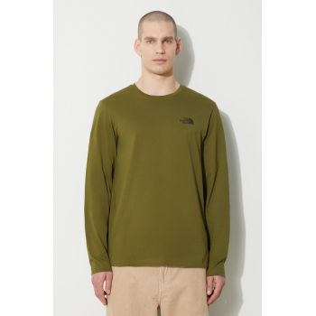 The North Face longsleeve M L/S Simple Dome Tee bărbați, culoarea verde, cu imprimeu, NF0A87QNPIB1