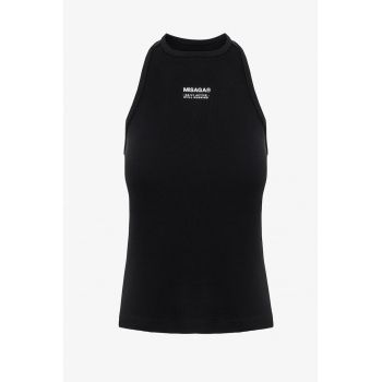 Top din bumbac organic cu detaliu text - Negru