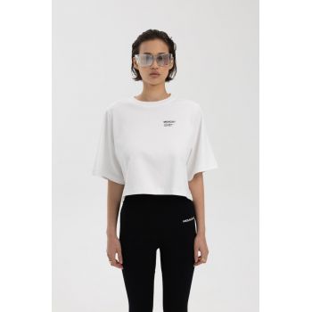 Tricou crop cu detaliu logo pe piept