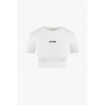 Tricou crop cu logo din amestec de bumbac organic Signature - Alb