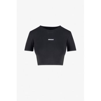 Tricou crop din amestec de bumbac organic Signature - Negru