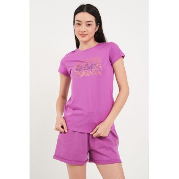 Tricou cu decolteu la baza gatului si imprimeu