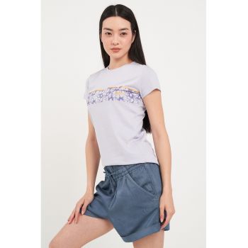Tricou cu decolteu la baza gatului si imprimeu floral