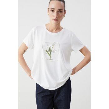 Tricou cu decolteu la baza gatului si imprimeu floral