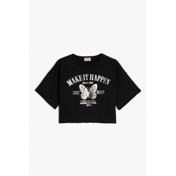 Tricou cu decolteu la baza gatului si imprimeu grafic