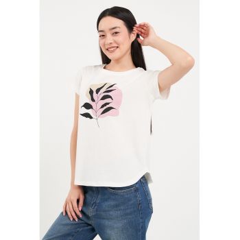 Tricou de bumbac cu decolteu la baza gatului