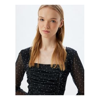 Bluza crop cu maneci semitransparente