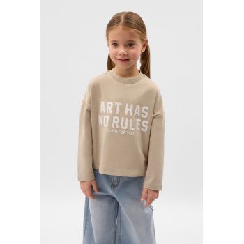 Bluza cu imprimeu text si maneci cazute