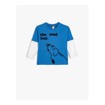 Bluza cu imprimeu text si maneci contrastante