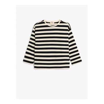 Bluza de bumbac cu dungi si decolteu rotund